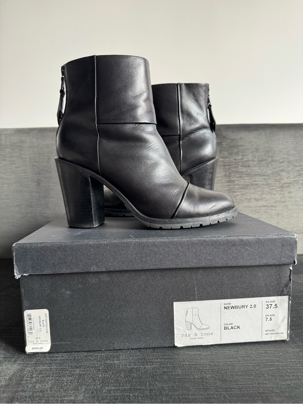 Rag & Bone Newbury 2.0 Black Leather Ankle Booties US 7.5 EU 37.5